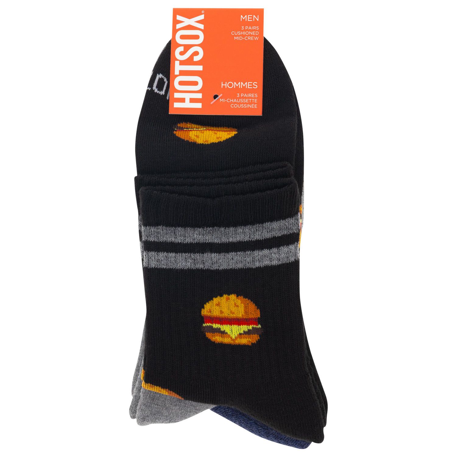 HOTSOX Men's Cushioned 3 Pair Fashion Mid-Crew Sock Size 6-12