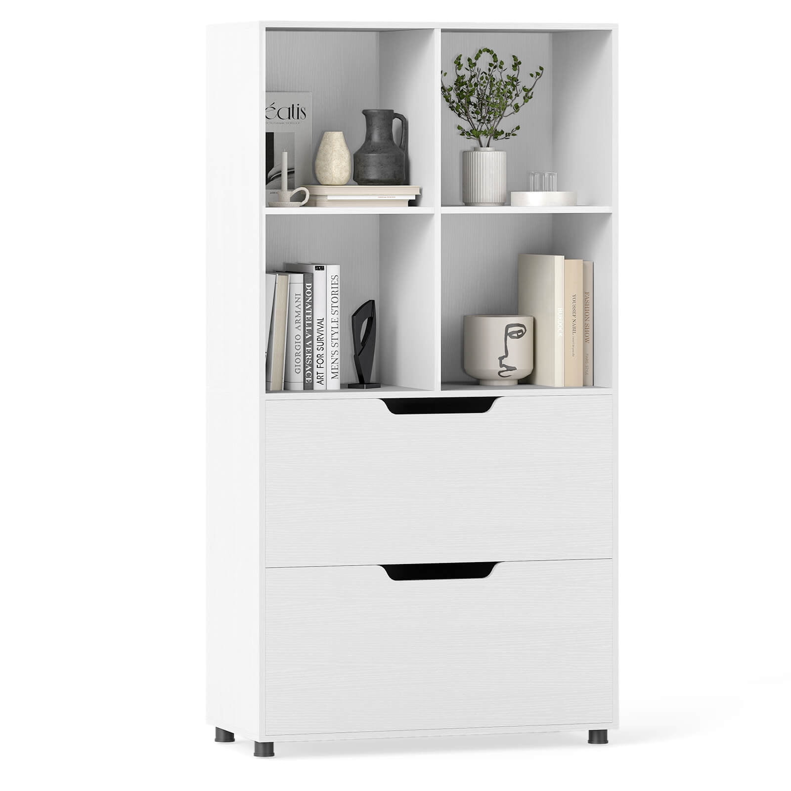 Costway Bookcase with 2 Drawers 4-Tier Open Bookshelf with 4 Storage Cubes for Home Office