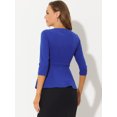 thumbnail image 4 of INSPIRE CHIC Hauts à Basque pour Femmes Manches 3/4 Enseignante Ceinturée Blouse Élégante de Travail de Bureau S Bleu, 4 of 5