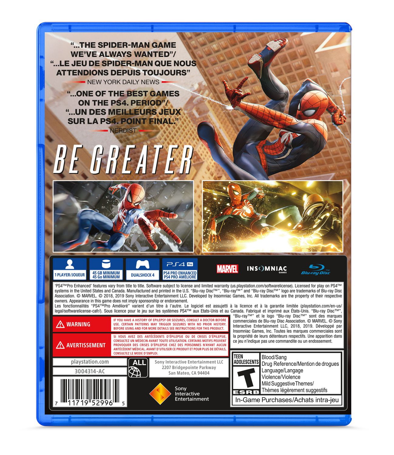 Jeu vidéo Marvel Spider-Man édition Jeu de l'année pour PS4