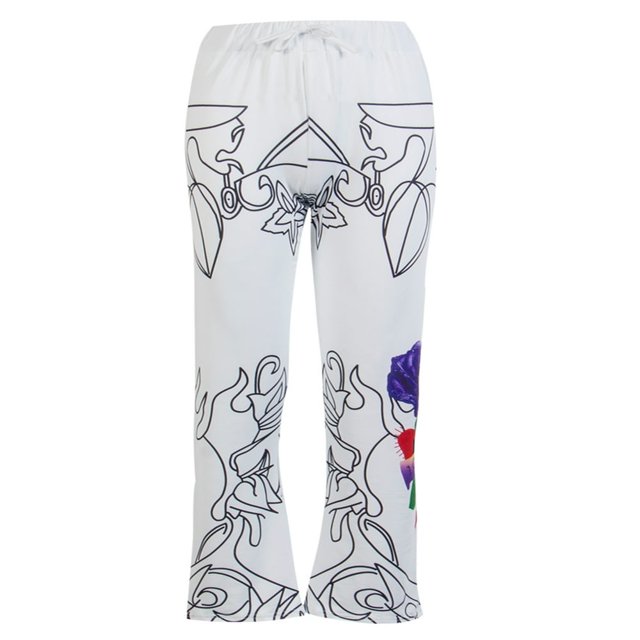 Pantalon Grand Extensible pour Femmes Mélange Coton Bas Imprimé Taro