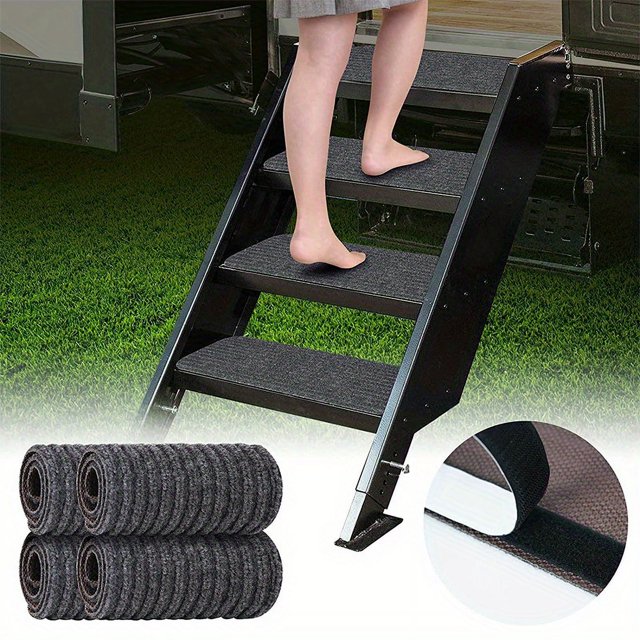 PENGX 4 pack 4-Pack RV Step Covers for Travel Trailers Black Carpet Stair Rug for Camper 19.5x7.5in