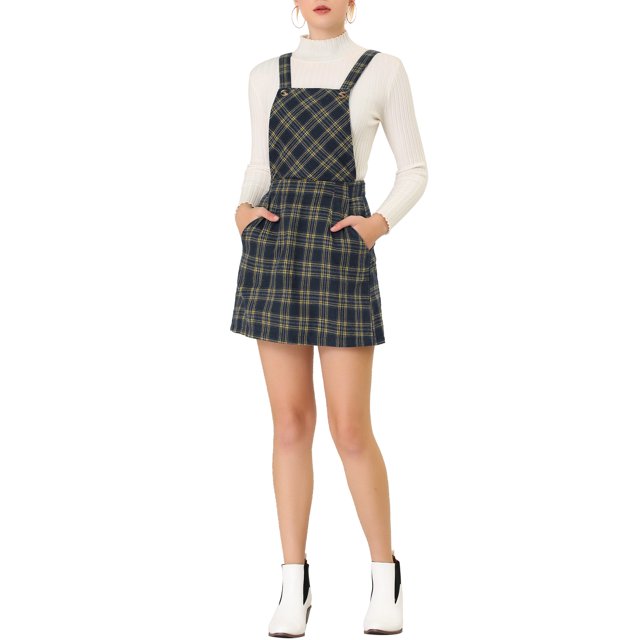 INSPIRE CHIC Robe à Bretelles Décontractée pour Femme à Imprimé à Carreaux à Bretelles Ajustables Jaune TG