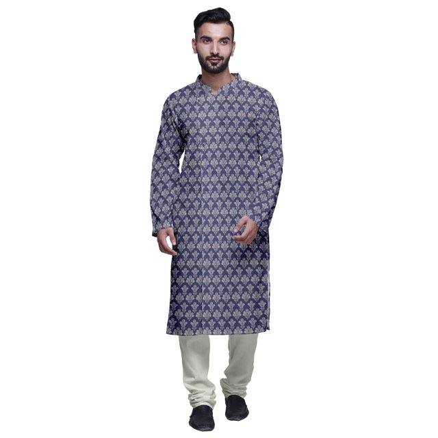Atasi Kurta-Pyjama Long en Coton Imprimé pour Hommes, Kurta-Pyjama Décontracté de Designer, Vêtements