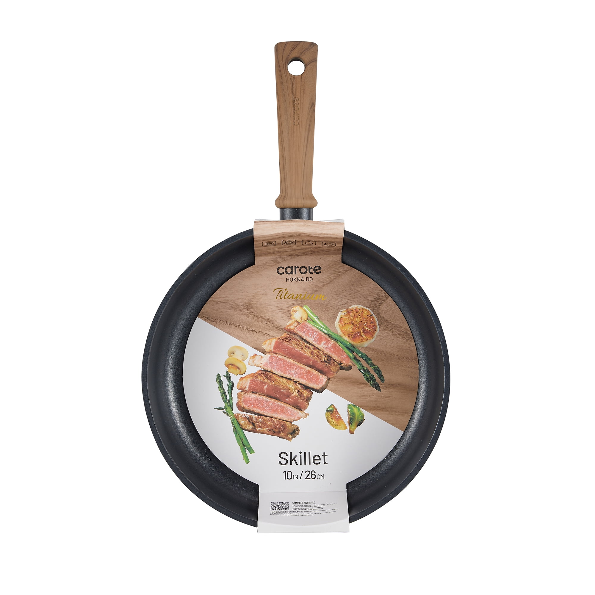 Carote Titanium Nonstick Frying Pan Skillet, 10" Nonstick Fry Pan Without Glass Lid, Induction Compatible, Black