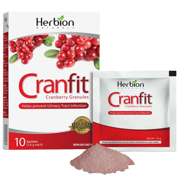 Herbion Naturals Cranfit Granules de Canneberge Aident à Prévenir les Infections Urinaires Récurrentes (UTIs), Source d'Antioxydants, 250 mg d'Extrait de Canneberge par Sachet, 10 Sachets