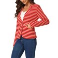 thumbnail image 4 of INSPIRE CHIC Blazer à Rayures pour Femme à Revers Cranté, Manches Longues, Boutonné, Rouge, TP, 4 of 6