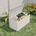 thumbnail image 4 of 99 Gallon Outdoor Wicker Resin Deck Box – Lockable Waterproof Patio Storage Bench with Hydraulic Lift – Weather-Resistant for Cushions, Garden Tools, Pool Accessories – White, Woven Strap, 4 of 8