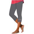 thumbnail image 1 of Olyvenn Womens Rhinestone Trim Capri Pants Stretchy Compression Leggings Print Pattern Yoga Pants Summer Vacation Outfits Gray S, 1 of 4
