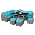 thumbnail image 3 of Patiojoy 7-Piece Wicker Patio Furniture Set Outdoor Rattan Sofa Set Conversation Couch Set Turquoise, 3 of 10