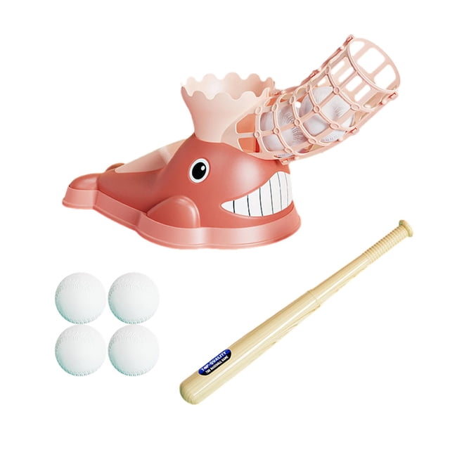 VONKY Kids Pitching Machine Baseball Practice Pitching Set for Indoor Outdoor Boys 3 Baseballs Pink Pink 6 Baseballs