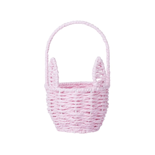 Lksixu Easter Baskets for Kids, Small Rattan Woven Easter Bunny Basket with Handle, Portable Lightweight Easter Eggs Hunting Basket Rustic Farmhouse Decorative Flower Basket Spring Decor for Home