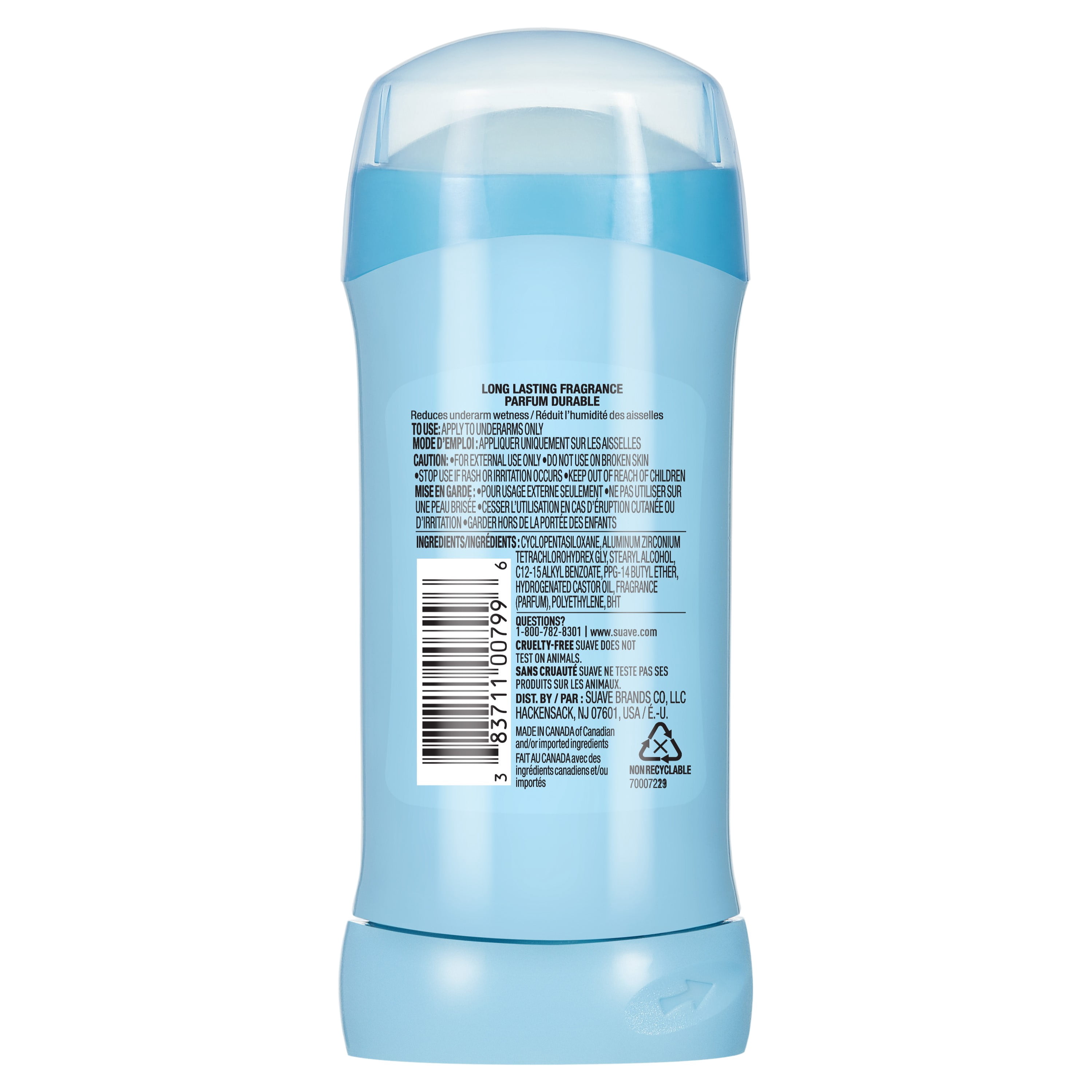 Déodorant antisudorifique pour femmes Suave, Invisible, bâton de déodorant pour les aisselles, protection contre les odeurs et l’humidité 48 heures, fragrance beurre de cacao et karité, 74g