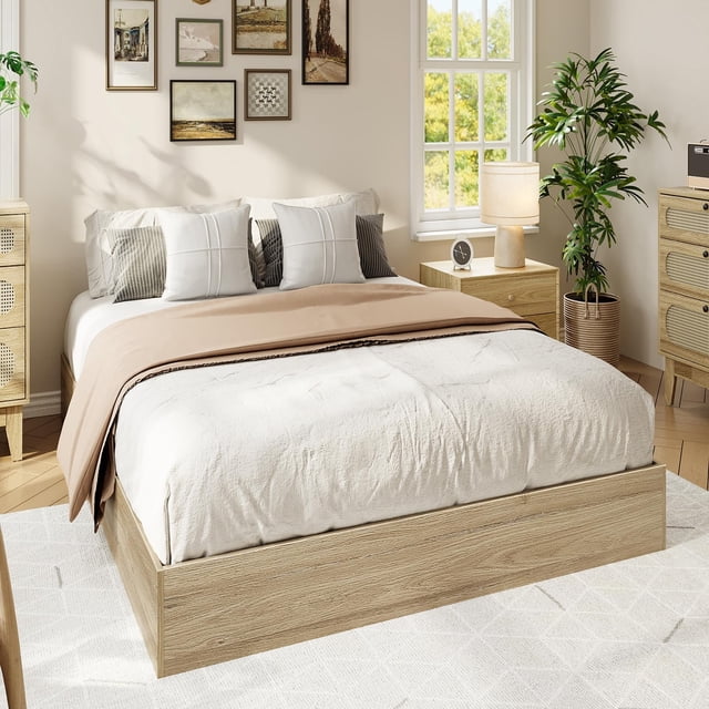 EDTara Wooden Platform Bed Frame, Twin/Full/Queen/King, Sturdy Slats, Simple Floor Bed, No Box Spring Required