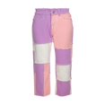thumbnail image 2 of Women Color Block Jeans Middle Waist Pockets Patchwork Straight Trousers Casual Style Bottoms Green XXL, 2 of 8