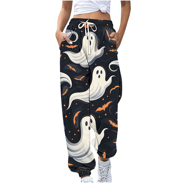 Birdeem Women Halloween Fashion Color Blocked Printed Drawstring Pants