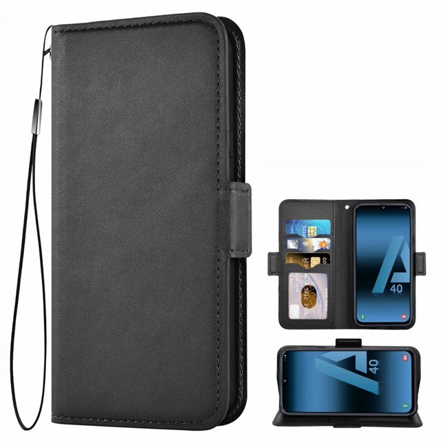 Samsung Galaxy A40 Case, Mobile Phone Leather Sleeve PU Leather Cover Wallet Cell Phone Case Cover Compatible for Samsung Galaxy A40 Leather Case - Black