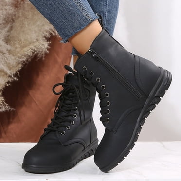 LSLJS British Style Solid Color Lace-up Boots Side Zip Casual Wedge Heel Women's Boots, Women's Ankle Boots & Booties, Womens Boots