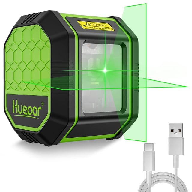 Huepar Outils d'Auto-nivellement de Niveau Laser à Ligne Croisée à Faisceau Vert avec Batterie Li-ion FC011G