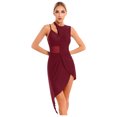 thumbnail image 4 of Aislor Robe de Danse Latine Salsa de Salle pour Femmes, Robe à Ourlet Asymétrique en Patchwork de Maille Transparente, Tenue de Danse, Bourgogne, TG, 4 of 7