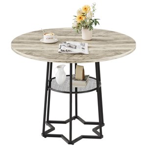 QinaQin 38.6-Inch Round Dining Table with Storage Shelves, Wooden Table, Farmhouse Style Kitchen Table, Metal Base, Suitable for Home, Kitchen, and Living Room (Table Included)