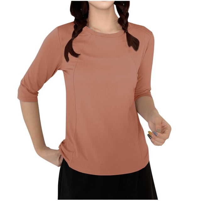 fatyb Chandails de Détente à Manches 3/4 pour Femmes Col Ras du Cou Amples et Confortables Blouses Chandail Décontracté de Tous les Jours T-Shirt de Pyjama