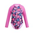 thumbnail image 1 of Kids Girls One Piece Long Sleeves Palm Trees Printed Swimsuit UV Protection Rash Guard Rose Red 6, 1 of 7