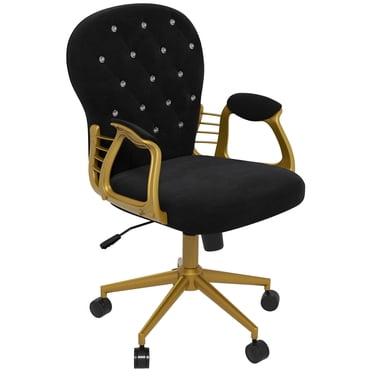 Vinsetto Chaise de Bureau Chaise Coiffeuse avec Dossier Capitonné à Boutons Accoudoirs Noir