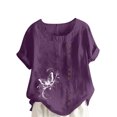 thumbnail image 2 of Jusqu'à 50 % de Rabais Horkkom Hauts Grande Taille pour Femmes Été Chemises Amples en Lin à Manches Courtes Col Rond Imprimé Floral Blouses Confortables, 2 of 4