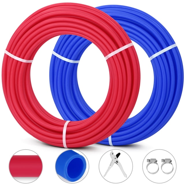 VEVOR Oxygen O2 Barrier PEX Tubing - 2 Rolls of 1/2 Inch X 100 Feet Tube Coil - EVOH PEX-B Pipe for Residential Commercial Radiant Floor Heating Pex Pipe (1/2" O2-Barrier, 2x100Ft/Red+Blue)