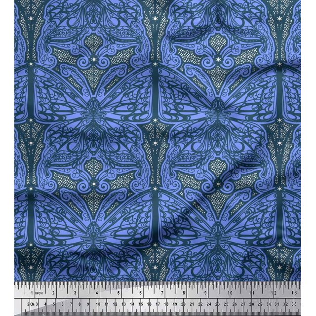 Soimoi Rayon Fabric Dot & Artistic Butterfly Print Fabric by Yard 42 Inch Wide