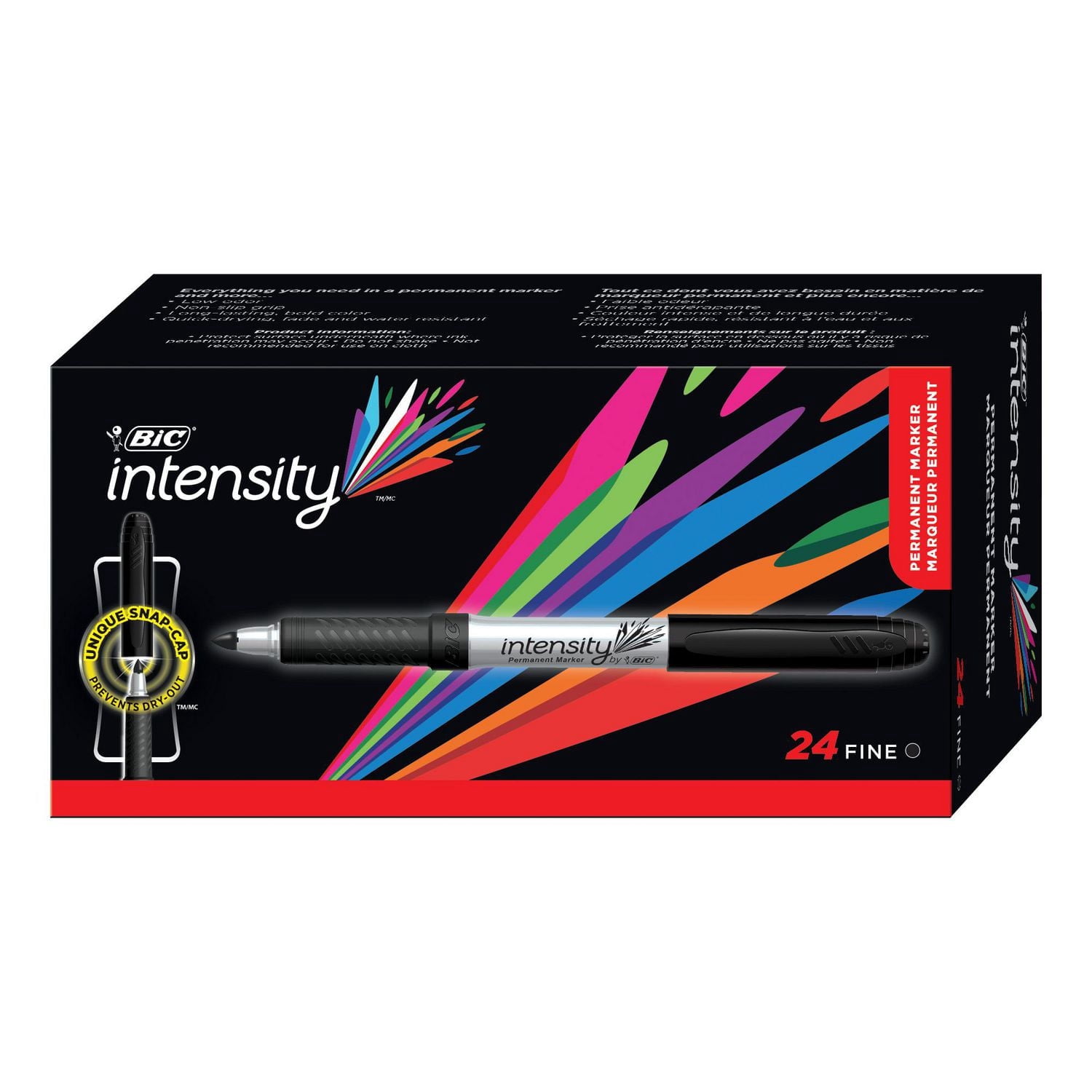 BIC Intensity Black Permanent Markers, Fine Point, 24-Count Pack of Black Markers With Non-Slip Grip for Comfort and Control