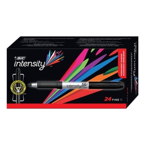 BIC Intensity Marqueurs permanents noirs, Fine Point, 24-Count Pack de marqueurs noirs avec poignée antidérapante pour le confort et le contrôle