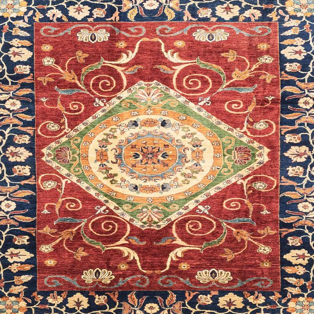 Ahgly Company Tapis d'Intérieur Carrés Abstraits Rouge Brique de Feu Persans, 7 Pieds Carré