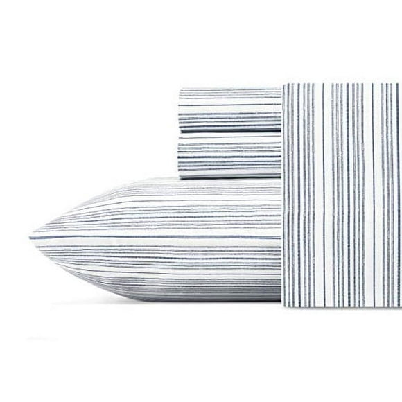 Nautica - Percale Collection - Bed Sheet Set - 100% Cotton, Crisp & Cool, Lightweight & Moisture-Wicking Bedding, Full, Beaux Stripe