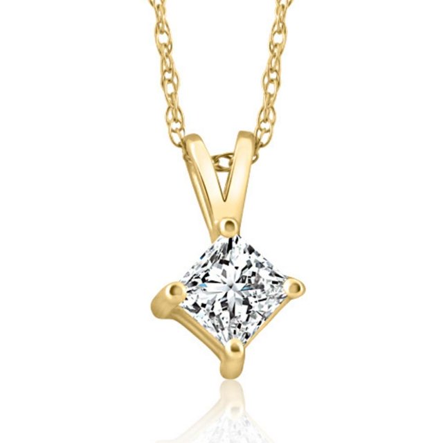 14k Gold Princess Cut 3/8ct Diamond Solitaire Pendant