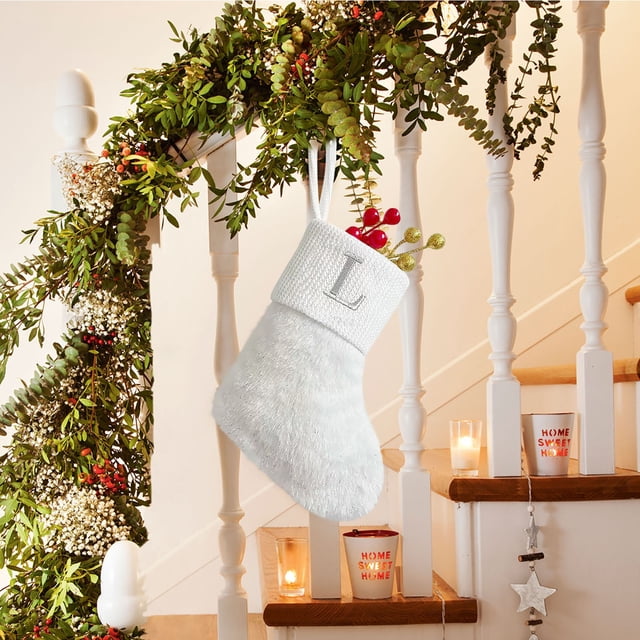 Aodebiao Personalized Christmas Stocking Embroidered Letter Holiday Sock Fireplace Mantel Decor Gift for Family Festive Home Celebration