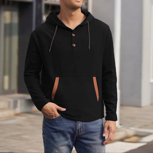 Yusimy Men's Casual Hooded Sweatshirt Solid Color Long Sleeve Drawstring Fashion Streetwear