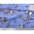 thumbnail image 2 of Soimoi Blue polyester Crepe Fabric Floral & Flowerpecker Bird Printed Craft Fabric by the Yard 52 Inch Wide, 2 of 3