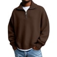 thumbnail image 3 of WTXUE Womens Long Sleeve Quarter Zip Pullover Sweater Casual Loose V Neck Collared Ribbed Knit Jumper Tops Soft Oversized Tunic Sweaters Brown L, 3 of 9