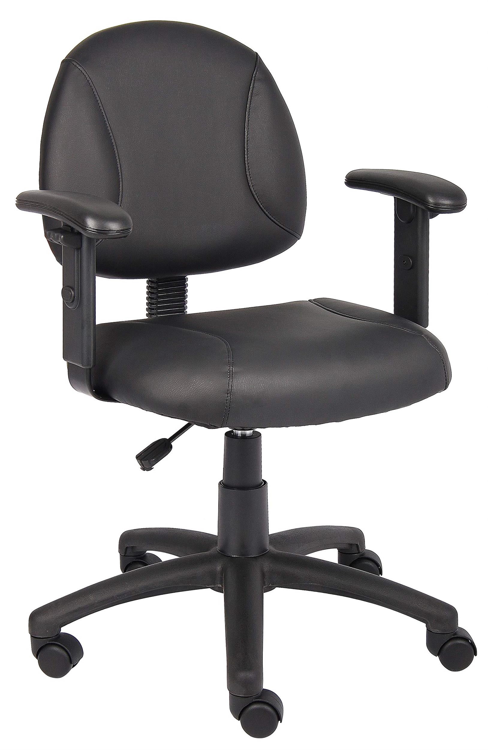 Boss Office Products Leather Deluxe Posture Chair with Adjustable Arms in Black