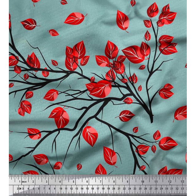 Soimoi Green Modal Satin Fabric Flying Woodpecker Bird Decor Fabric Printed Yard 42 Inch Wide
