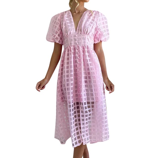 Ketyyh-chn99 Robes Élégantes pour Femmes Grande Taille Robe d'Été Robe Extensible Robe Droite Unie pour Vacances Robe à Enfiler Robe de Plage Rose,P