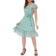 thumbnail image 2 of INSPIRE CHIC Robe pour Femme Florale à Encolure Carrée, Manches Volantées Style Cap, Midi à Volants, Robe d'Invitée de Mariage, m Vert, 2 of 6