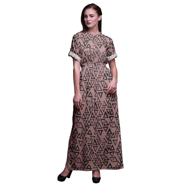 Bimba Robe Longue d'Été en Rayonne à Imprimé Géométrique Triangulaire, Manches Kimono, Fente - Petit