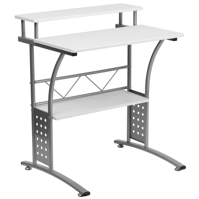 Scranton & Co Wood Office Computer Desk with Silver Frame in White