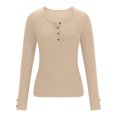 thumbnail image 4 of RXIRUCGD T-shirt à Manches Longues pour Femme, Mode Décontractée, Couleur Unie, Col Rond - Blouse à Boutons en Forme de Cœur, Hauts Décontractés, Kaki, Taille : TG, 4 of 9