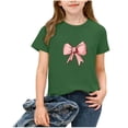 thumbnail image 1 of Childrens Girl Summer Round Neck Classic Solid Color Casual Short Sleeve Top With Bow Fashion, 1 of 6