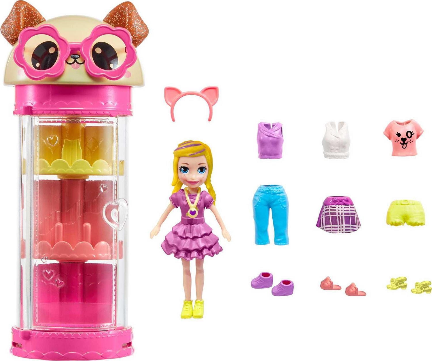 Polly Pocket Coffret Tube mode de rêve tournant, poupée Polly