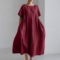 thumbnail image 1 of Amzcrzy Robes d'Été pour Femmes Grande Taille P-5TG Tendance Couleur Unie Col Rond Robe de Printemps Décontractée Ample Manches Courtes Robes d'Été pour Femmes Coton Lin Robe Midi, 1 of 4